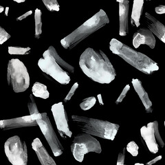 Black and white background with white watercolor spots. Abstract painting.