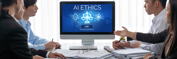 AI ethics responsibility standard law and rules on computer screen provide report of AI ethic...