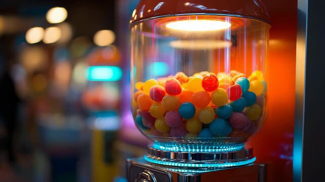 Gumball machine rotating with colorful candies