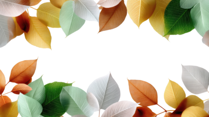 Autumnal Symphony: A vibrant mosaic of delicate leaves in an array of warm hues, creating a frame against blank space.