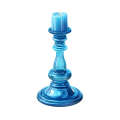 Elegant Blue Glass Candleholder with White Candle Burned Down