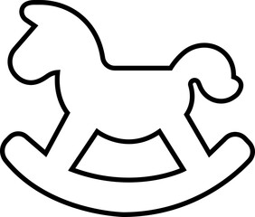 Cartoon rocking horse icon in black line style. Playful toy horse silhouette. Baby playroom symbol, nursery toy illustration for children and toddlers vector isolated on transparent background.