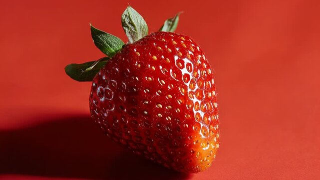 Rotating strawberry on red background