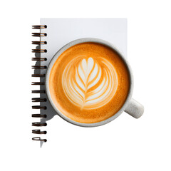 Elegant Latte Art Coffee Cup and Spiral Notebook Morning Inspiration