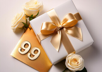 白寿祝い99歳　薔薇と白いギフトイメージ