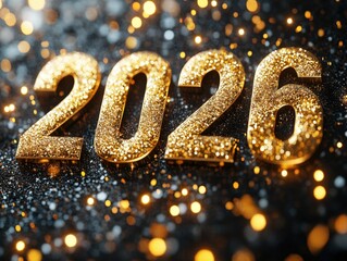 Golden numerals '2026' sparkle against a bokeh light background, representing celebration, anticipation, and a future-oriented theme. Perfect for New Year's, milestones, or optimistic concepts.