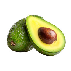 Fresh Ripe Avocado Halved and Whole Isolated on White Background for Healthy Food Concept