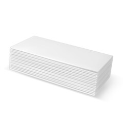 3D stack of folded white absorbent wipes isolated on a white background.