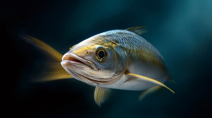 Fish swimming underwater in blue ocean background