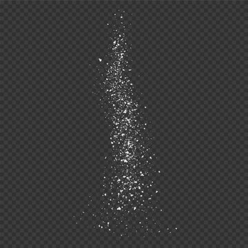 Realistic salt or sugar crystals powder pouring from above, 3d vector white natural mineral grains falling effect