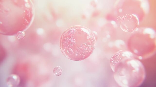 Pink bubbles floating abstract background with bokeh effect