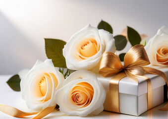 薔薇と白いギフトイメージ