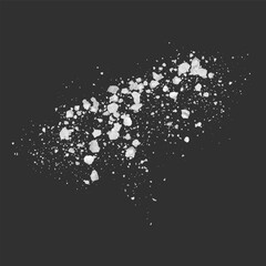 Obraz premium Realistic salt or sugar crystal powder scattered on the surface top view, 3d vector white natural mineral grains splash