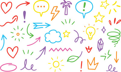 Colorful Hand Drawn Marker Strokes and Playful Doodle Icons Vector Set