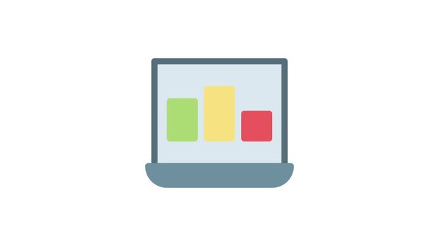 A laptop displaying a colorful bar chart on its screen, illustrating data trends and comparisons.