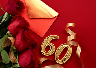還暦祝い 60歳　薔薇と赤いギフトイメージ