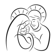 Minimalist Holy Family Line Art &ndash; Mary, Joseph and Infant