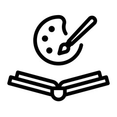 Line style icon of an artist palette above an open book, representing art education and creativity.