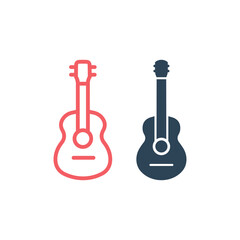 Acoustic guitar icons set logo template design illustration