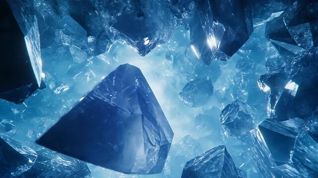 Glowing blue crystals forming an abstract fantasy background