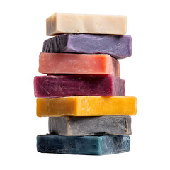 Vibrant Handmade Soap Bars Stack Isolated on White Background
