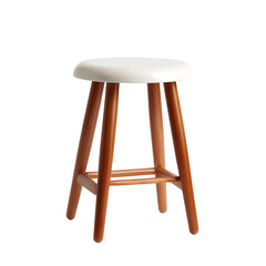 Modern White Top Stool with Brown Legs Isolated on White Background