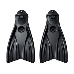 Professional Two Black Diving Fins Isolated on White Background