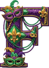 Mardi Gras Letter D Watercolor Alphabetic vector illustration