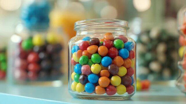 Colorful candy filling glass jar