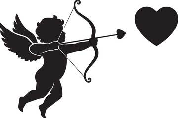 Fototapeta premium Cupid silhouette aiming arrow at a black heart