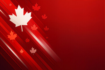 Dynamic Canadian Flag Abstract Background with Red and White Diagonal Streaks and Maple Leaf Elements Copy Paste Space