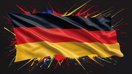Vibrant Splash-Art Illustration of the German Flag with Dynamic Black, Red, and Gold Paint Burstsv