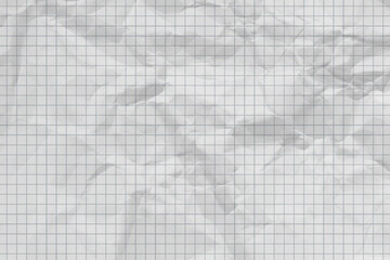 Realistic empty white lined notebook page with crumpled effect, gray checkered sheet of paper blank sheet vector mockup