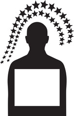Silhouette of a person with stars emanating from their head like a halo