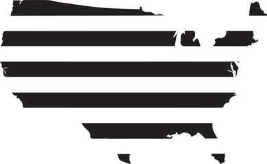 Abstract united states map outline with bold black stripes on white background