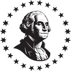 George washington portrait surrounded by stars emblem
