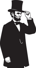 Abraham lincoln in a top hat and suit tipping his hat