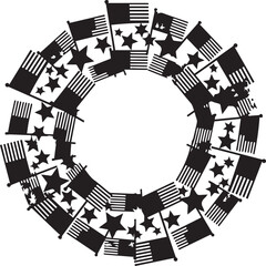 Circular wreath made of american flags and stars