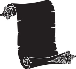 Black silhouette of an old parchment scroll with decorative ends