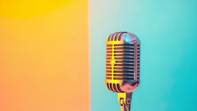 Vintage microphone on colorful gradient background