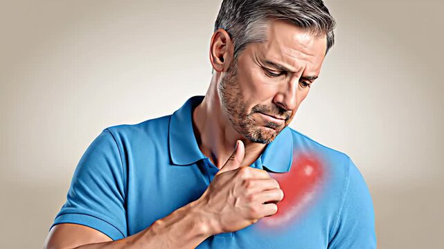 A Man Experiencing Chest Pain, Possibly Indicating Heart Problems or Discomfort