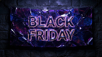 Black Friday Glowing Crystal Text on Dark Fractured Background