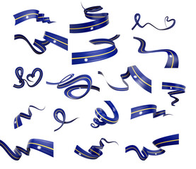 Set Of Different Style Of Nauru Wavy Abstract Ribbon Flags 3d Illustration
