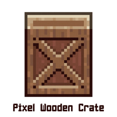 Pixel Art Wooden Crate Icon. Retro 8Bit Box Asset for RPG Inventory, Platformer Props and Vintage Pixel Game Design
