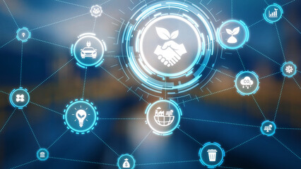 ESG icons show environmental impact, social responsibility, and corporate governance. ESG drives sustainability, ESG investment, ESG reporting, and business growth. Gist