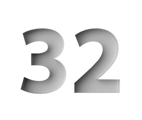 Sleek White Number 32 Thirty Two With Subtle Shadow Embossed Into Grey Background 3D Illustration