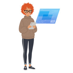 Girl Holding A Tablet With Interface