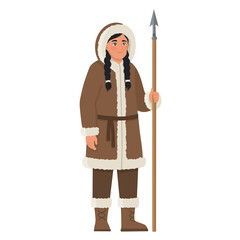 Illustration of Inuit Woman Holding a Spear