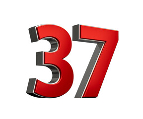 Bold Vibrant Red Number Thirty seven Number 37 With Sleek Metallic White Background 3D Illustration