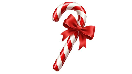 Classic Red and White Striped Candy Cane with Red Ribbon Bow isolated PNG with Transparent Background